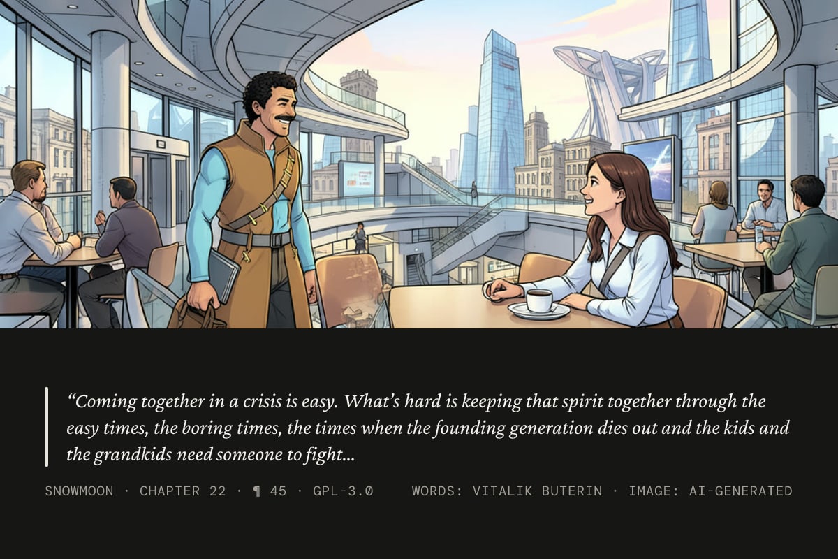 Quote card: “Coming together in a crisis is easy. What's hard is keeping that spirit together through the easy times, the boring times, the times when the founding generation dies out and the kids and the grandkids need someone to fight”